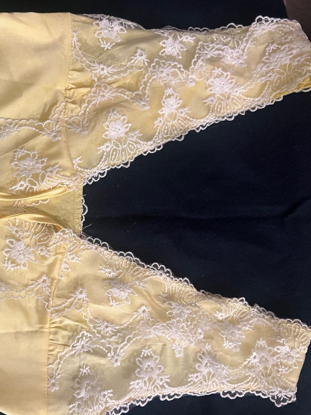 Yellow nightgown with white lace floral embroidery-vintage
